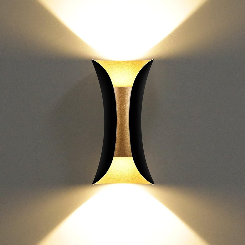 Nowoczesna, kreatywna lampa ścienna LED, 10 W, wodoodporna IP65, aluminiowa, do użytku wewnątrz i na zewnątrz, 3000 K, czarno-złota