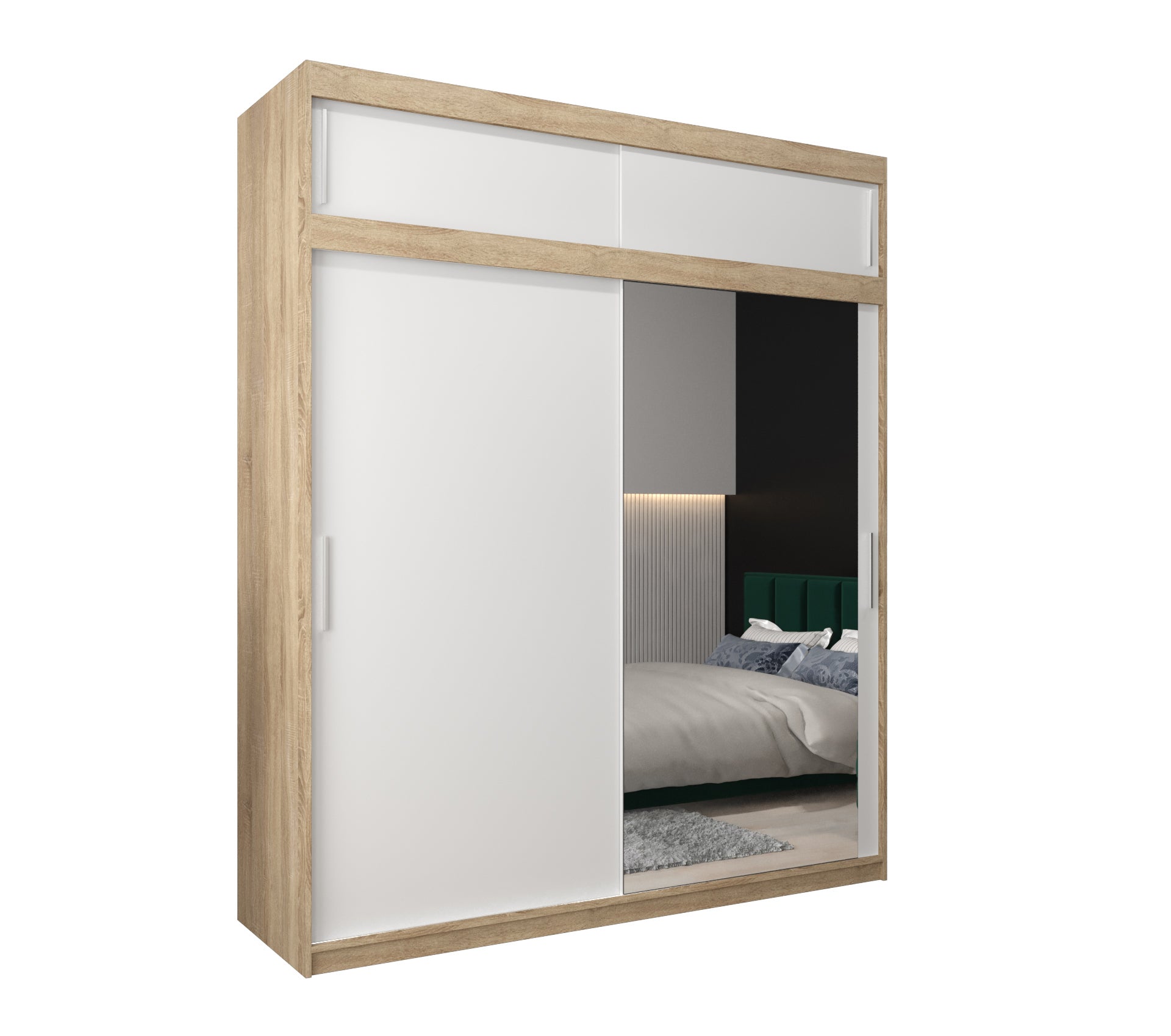 Szafa przesuwna z nadstawką garderoba TOKYO 2 200 x 62 x 240 cm Sonoma + Biały - Abiks Meble
