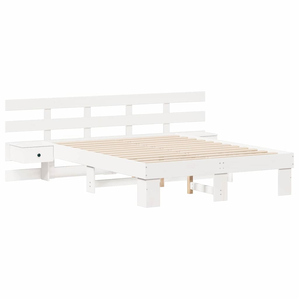 Cadre de lit avec tête de lit en pin massif blanc, 120 × 190 cm - 4