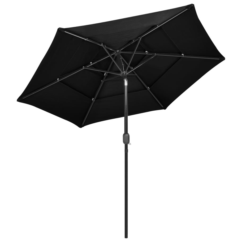 Parasol à 3 niveaux avec mât en aluminium Noir 2,5 m - 4