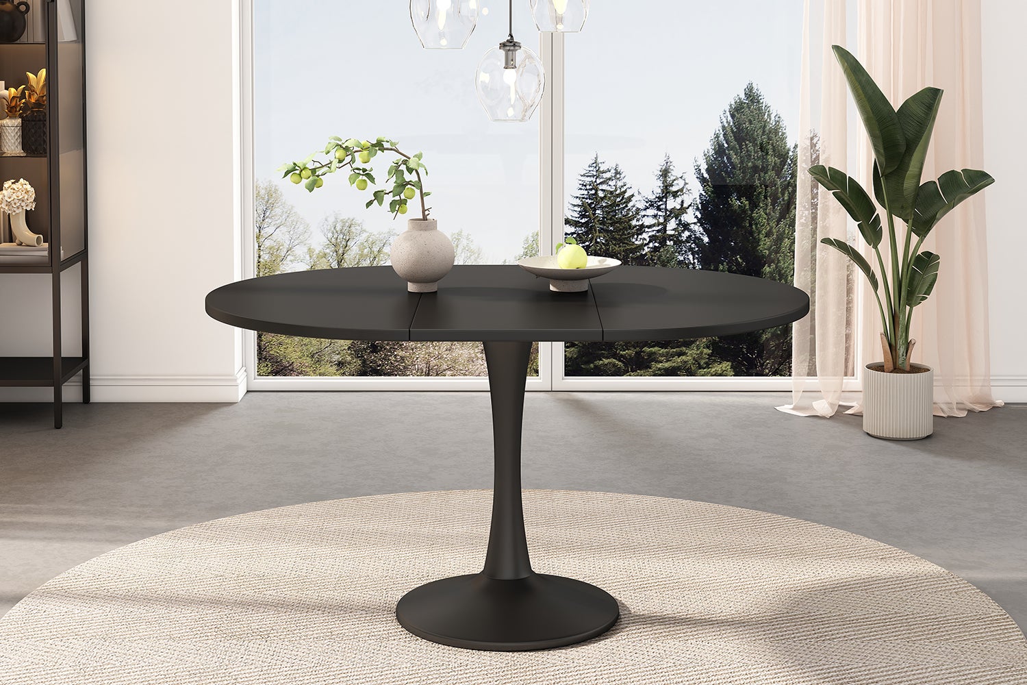 Table à manger ovale extensible 4 à 6 couverts - 100 x 140 x 75 cm - MDF - Noir - 4