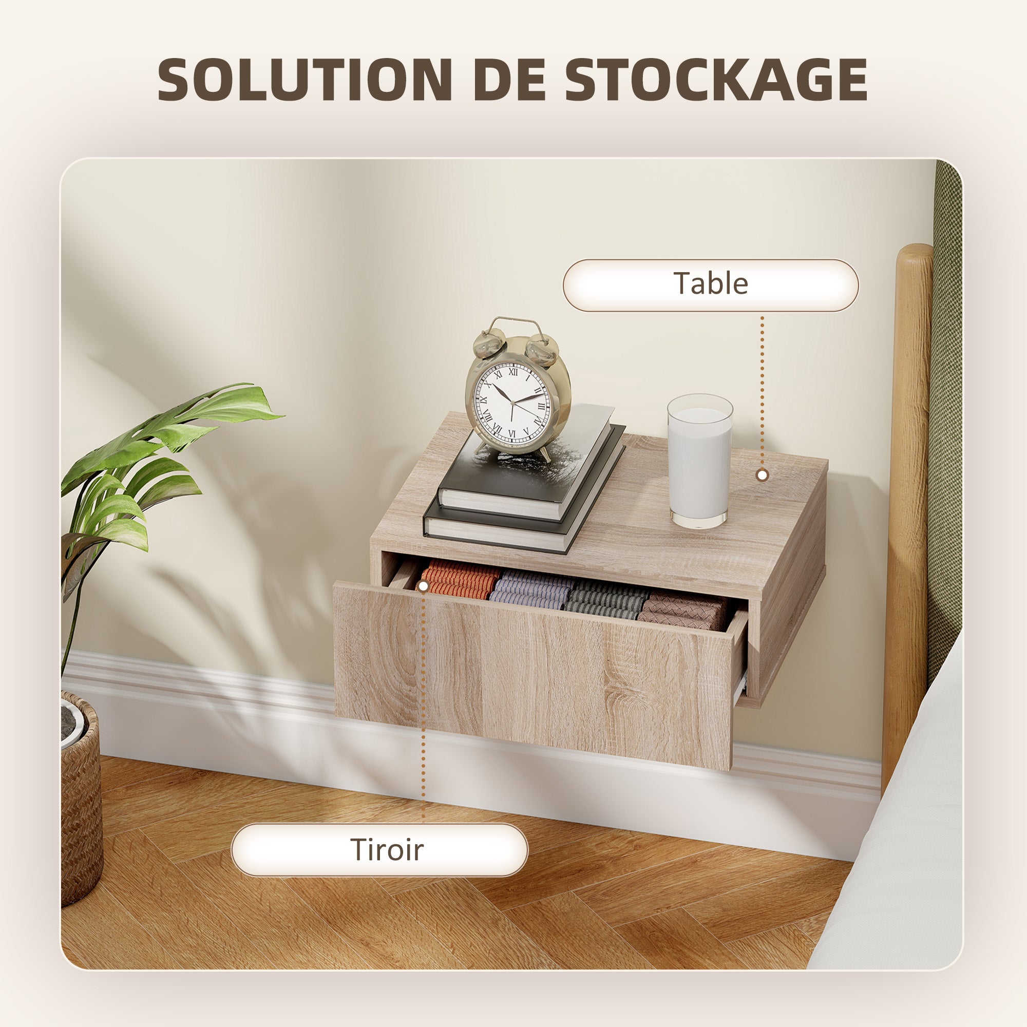 Table de chevet murale panneau de particules HOMCOM - 5