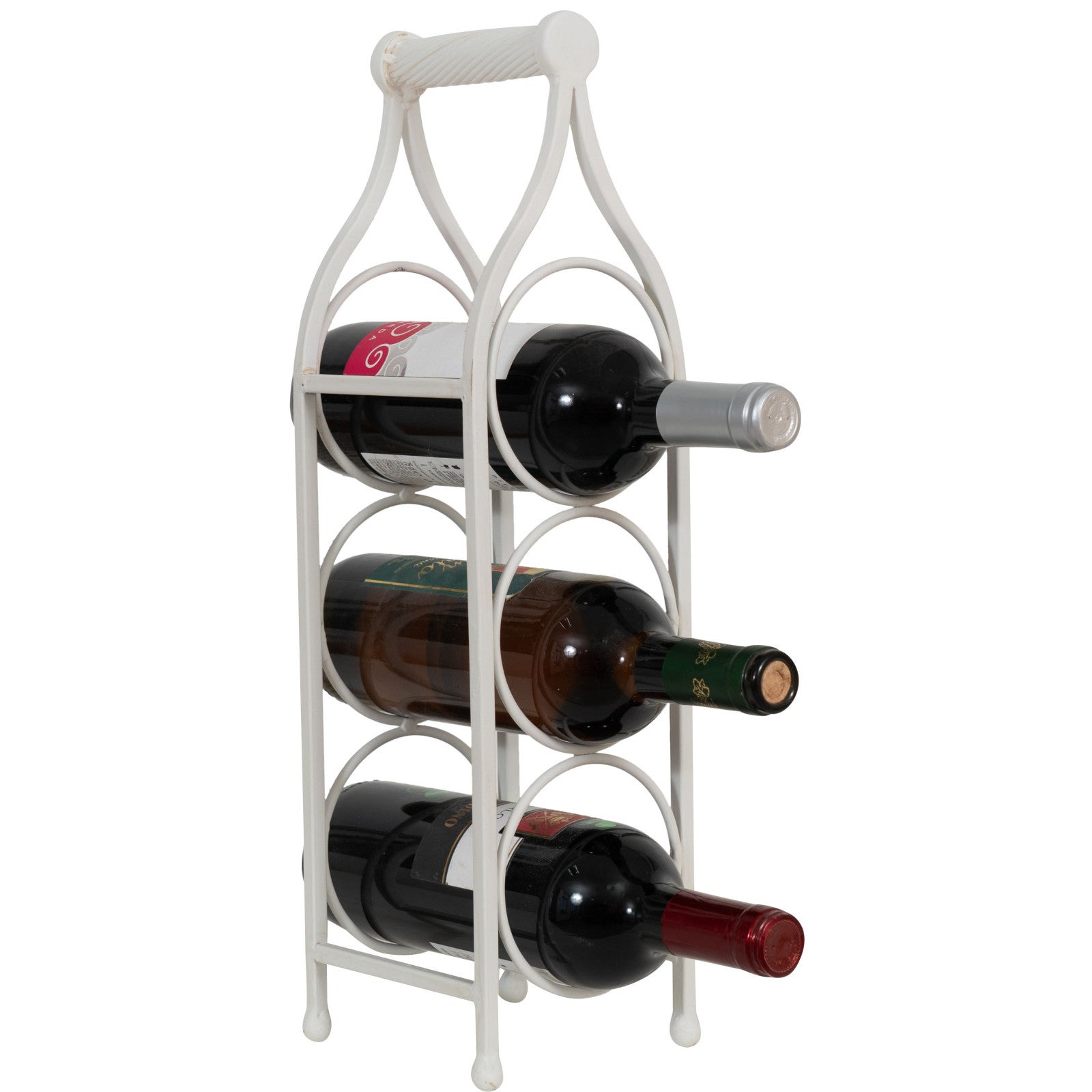 Cantinetta Portabottiglie In Ferro 16 Posti - Bianco Antico, Espositore Da Terra Per Vino E Acqua