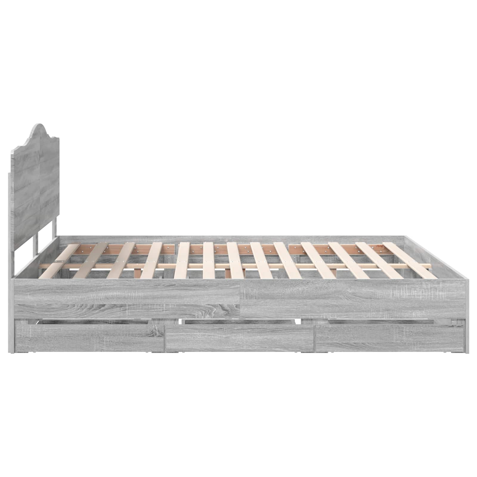 Cadre de lit en panneau de bois gris pour la chambre, 200 × 200 cm - 9