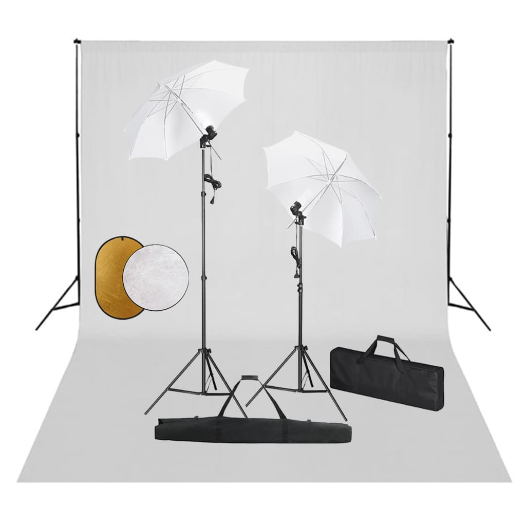 Kit estudio fotográfico lámparas sombrillas fondo y reflector vidaxl