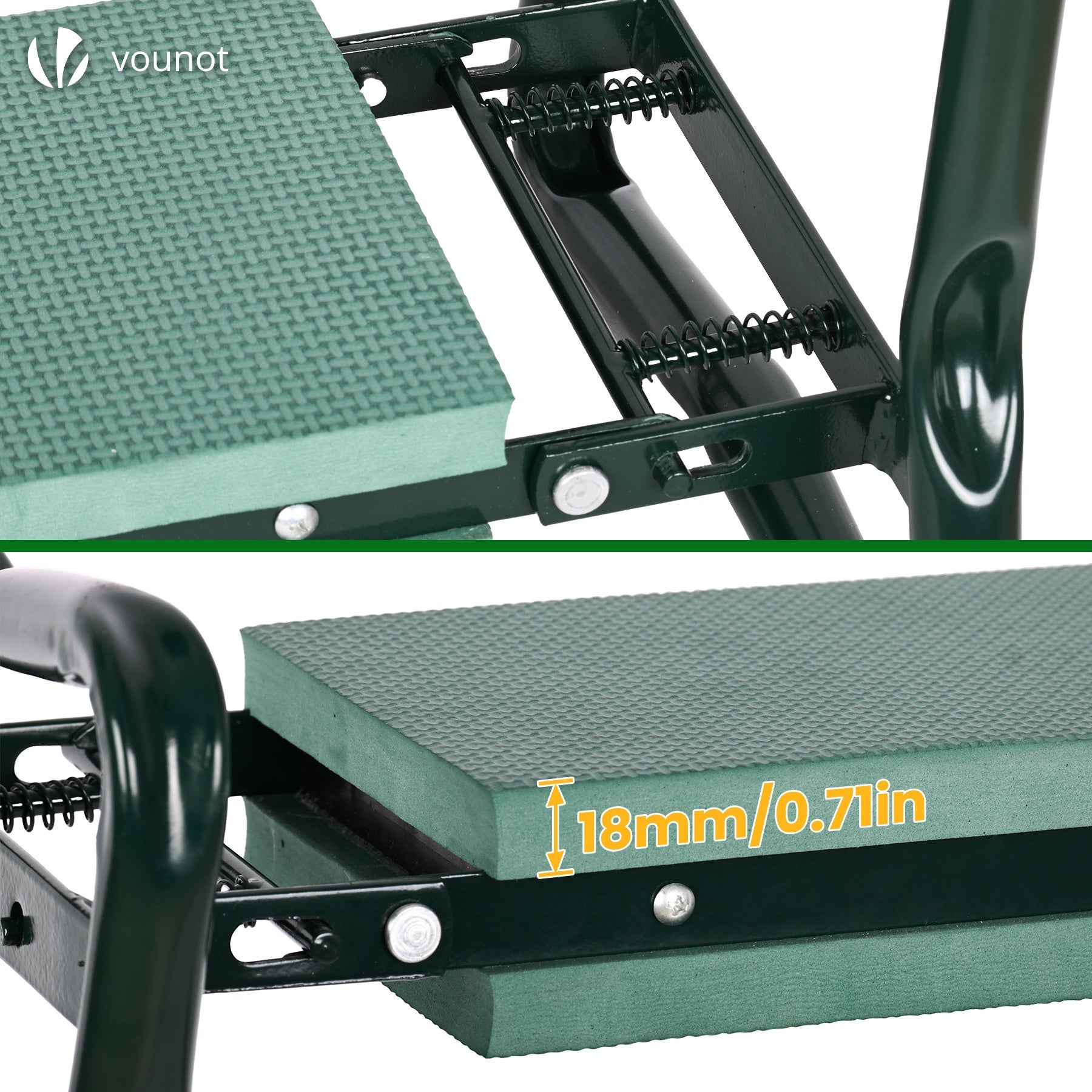 Agenouilloir tabouret de jardin 2 en 1 pliable - Banc de jardinage avec pochette de rangement et coussin EVA vert - VOUNOT® - 7