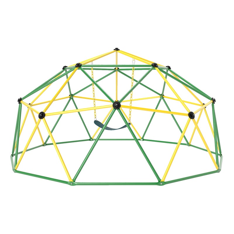 Kopuła wspinaczkowa 305 cm dla dzieci z huśtawką, metalowa klatka wspinaczkowa, nośność 363 kg, dla 4 dzieci w wieku 3-12 lat, zielona