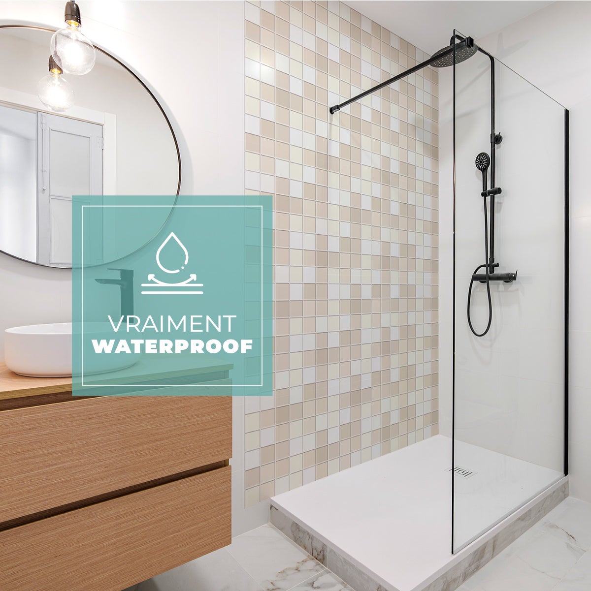 8 carreaux adhésifs 20x20cm Luna / Mosaïque carré / blanc / pour douche, murs, sol, cuisine, salle de bain… - 5