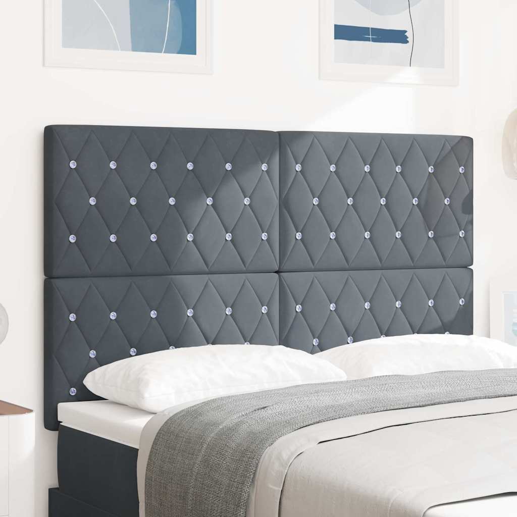 Tête De Lit Velours Gris Foncé 160 Cm Réglable En Hauteur - Design Moderne, Pieds En Bois, Dossier Confortable - Pour Chambre à Coucher Ou Chambre D'amis