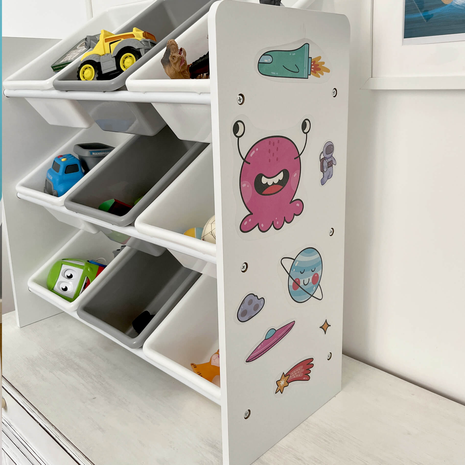 Organizador de Brinquedos Rebecca Mobili Prateleira de Quarto MDF Branco com 9 Caixas Amovíveis - 3