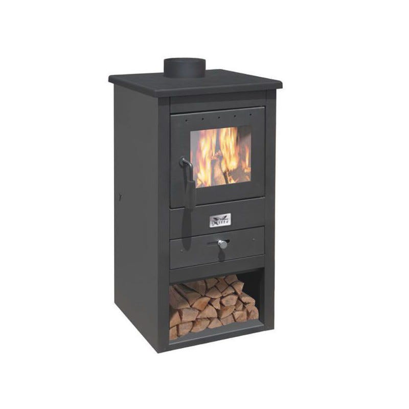 Poêle à wood – Athena Small, finition anthracite, 43 _ 41 _ 86 cm, 10,7 kW, compartiment perforé – Thousand