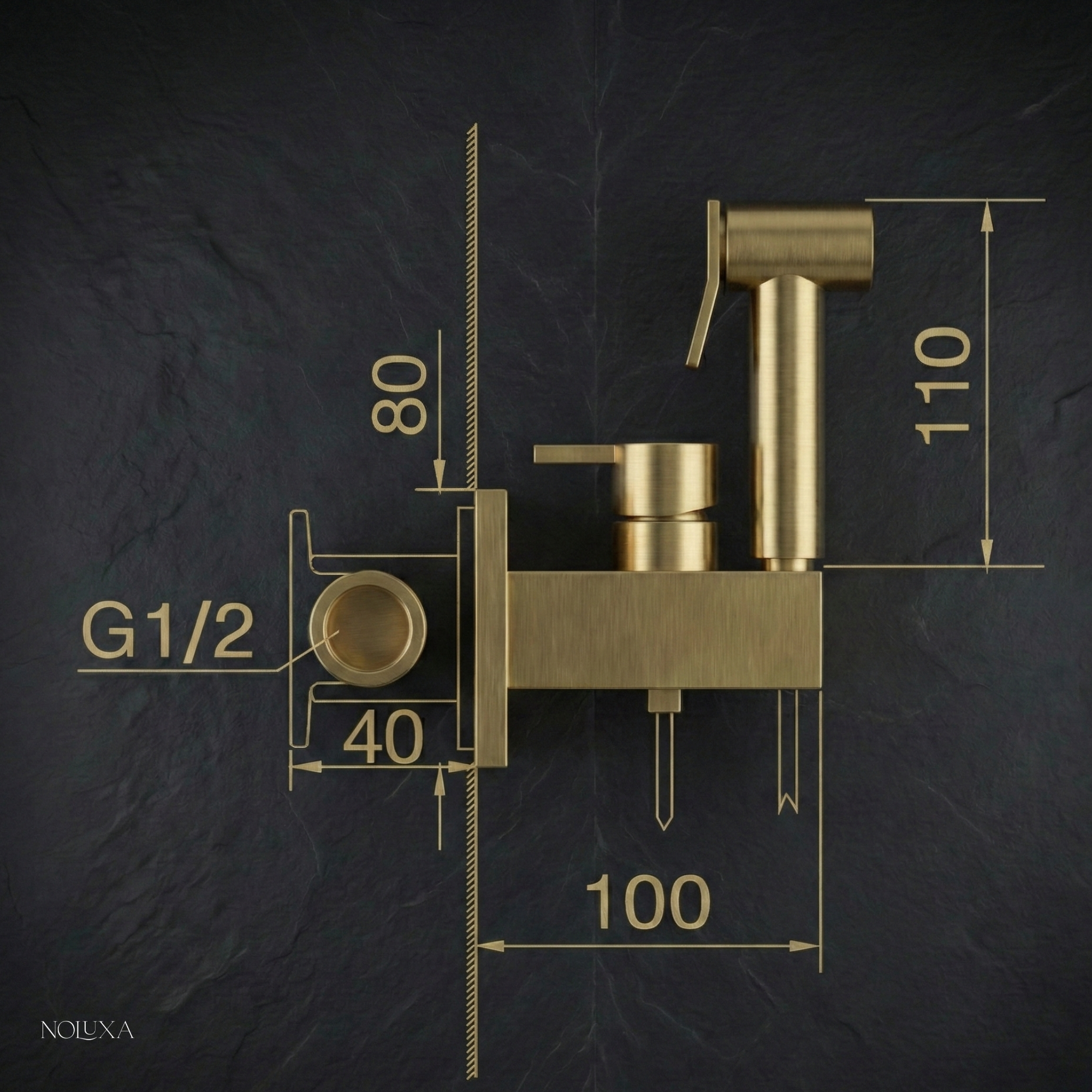 IMEX - Ducha Bidet Agua Fría y Caliente | Grifo Bidet Empotrado para WC Oro Cepillado | Grifería Sustituto de Bidé | Serie Irlanda | Color Dorado - 6
