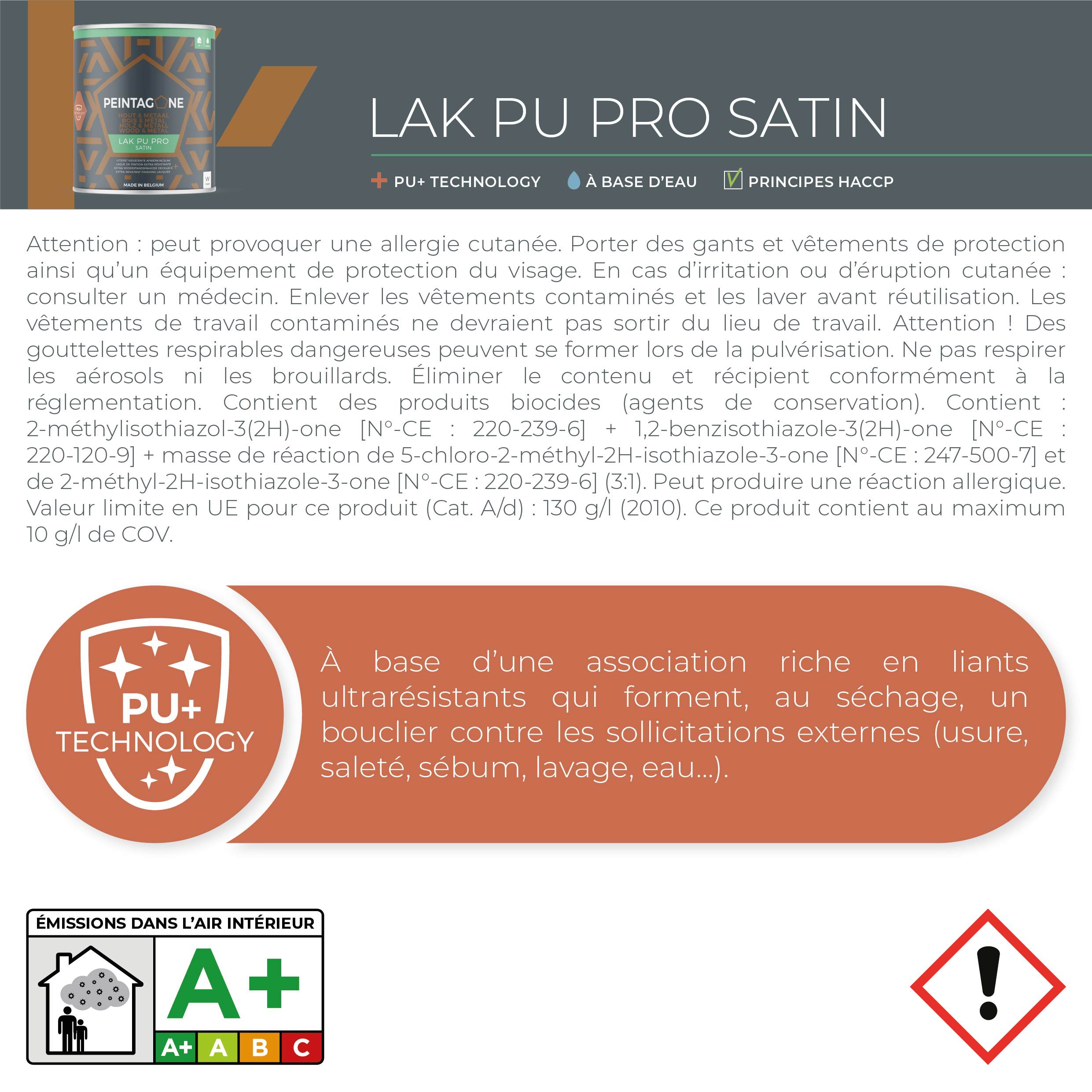 Laque de finition extra résistante pour mur int. & bois - Lak PU Pro Satin, 4 l, Baltic (PE065) - PEINTAGONE - 7