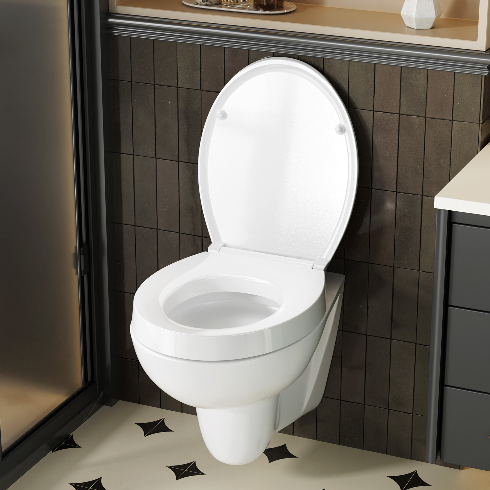 AUFUN Sedile WC Con Chiusura Ammortizzata Sedile WC In Plastica Dura Antibatterico Sedile Wc H 964797