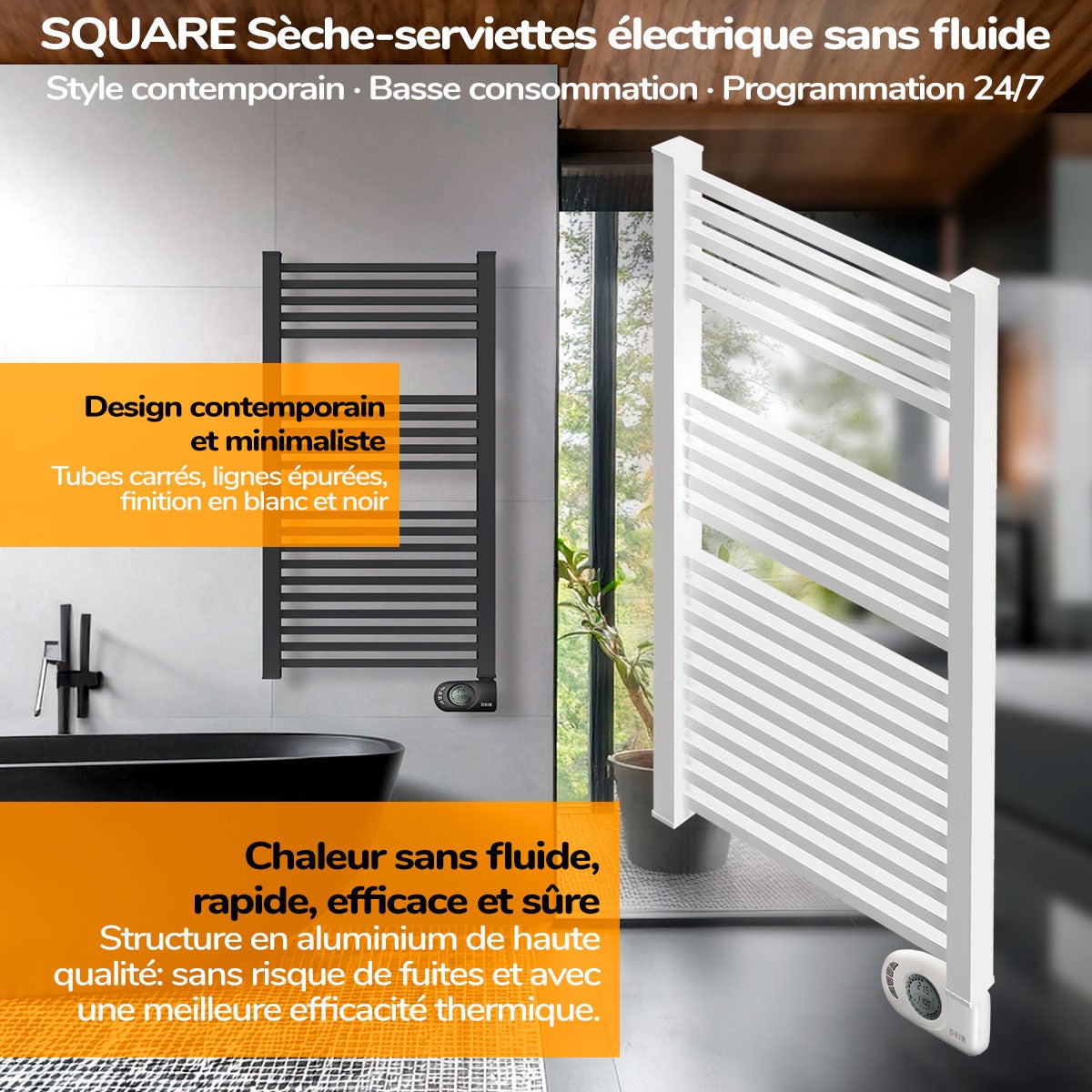 Sèche-serviettes électrique à inertie sèche SQUARE 750W blanc - 6