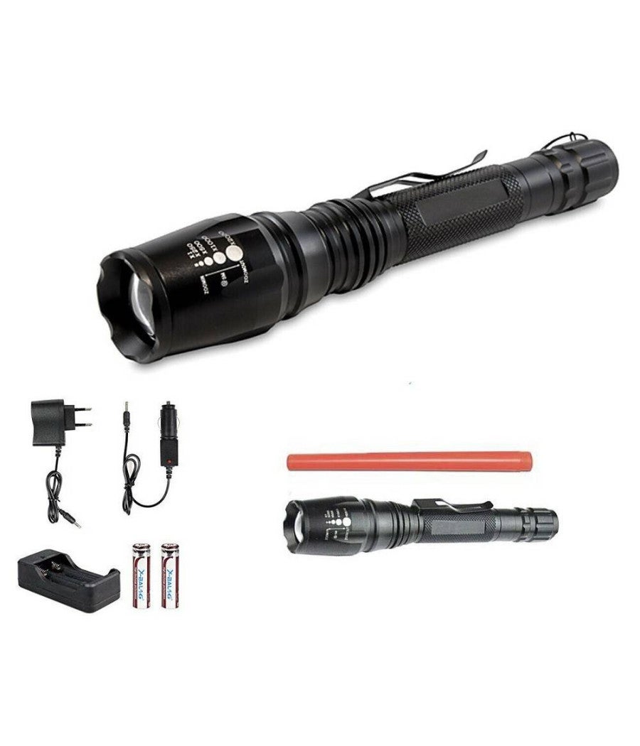 Confezione Da 2 Torce Tattiche LED 2000 Lumen, Con Zoom E 6 Modalità, Impermeabili, Per Campeggio Ed Emergenze
