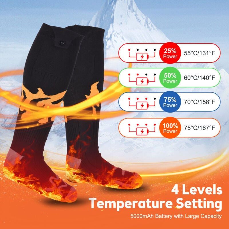 Chaussettes Chauffantes Rechargeables Pour Homme Et Femme - 4 Niveaux De Chaleur, Autonomie Jusqu'à 8h - Pour L'hiver Et Plein Air