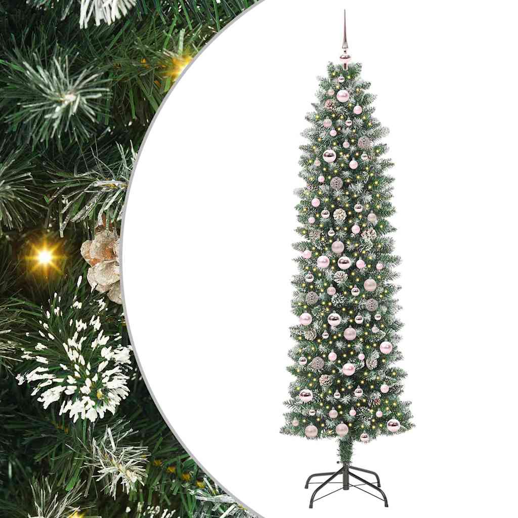 Sztuczne smukłe drzewo bożonarodzeniowe Zielono-biały 210 cm
