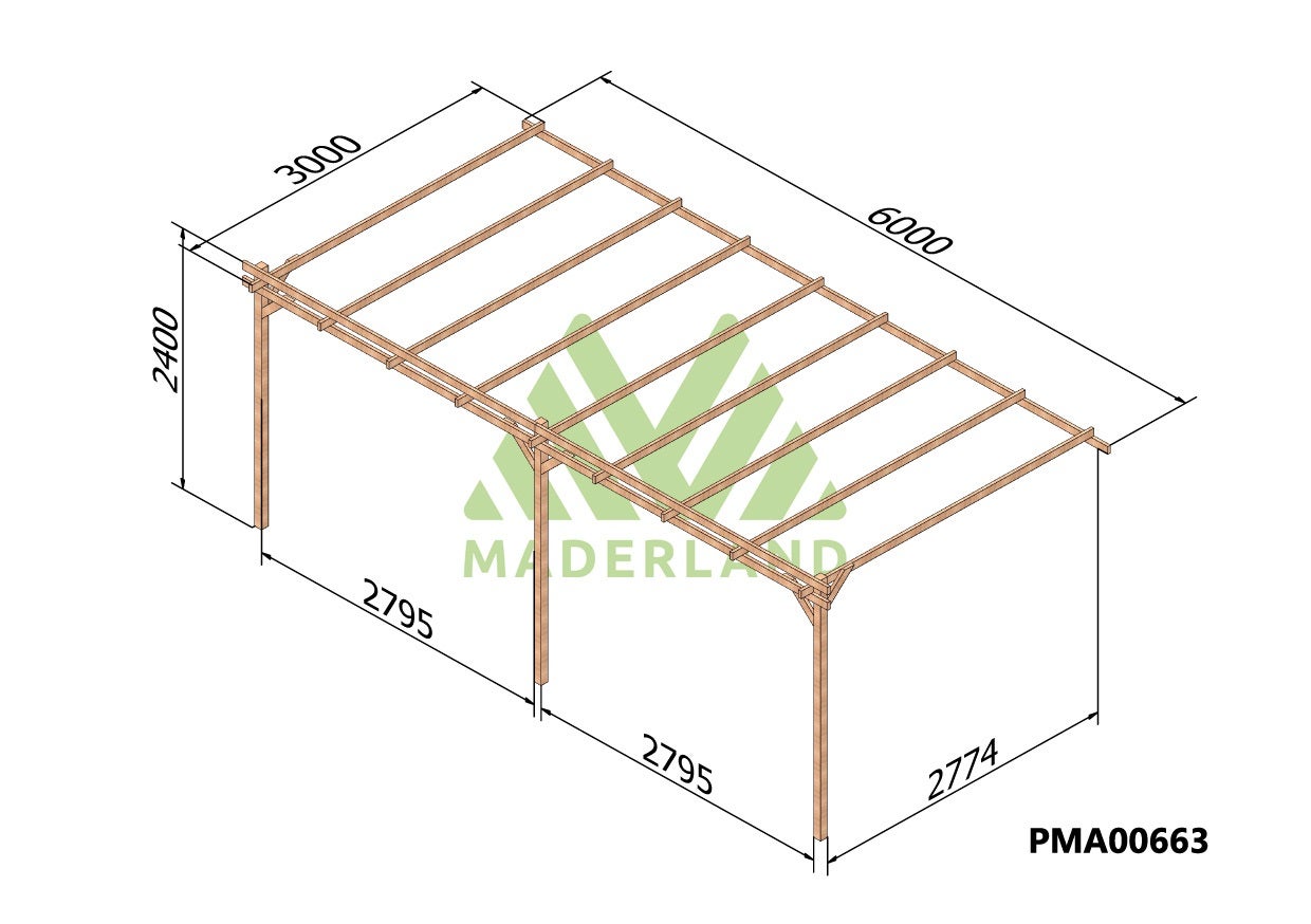 Pérgola madera adosada BURDEOS • 600x300 cm • tratada • madera maciza - 2