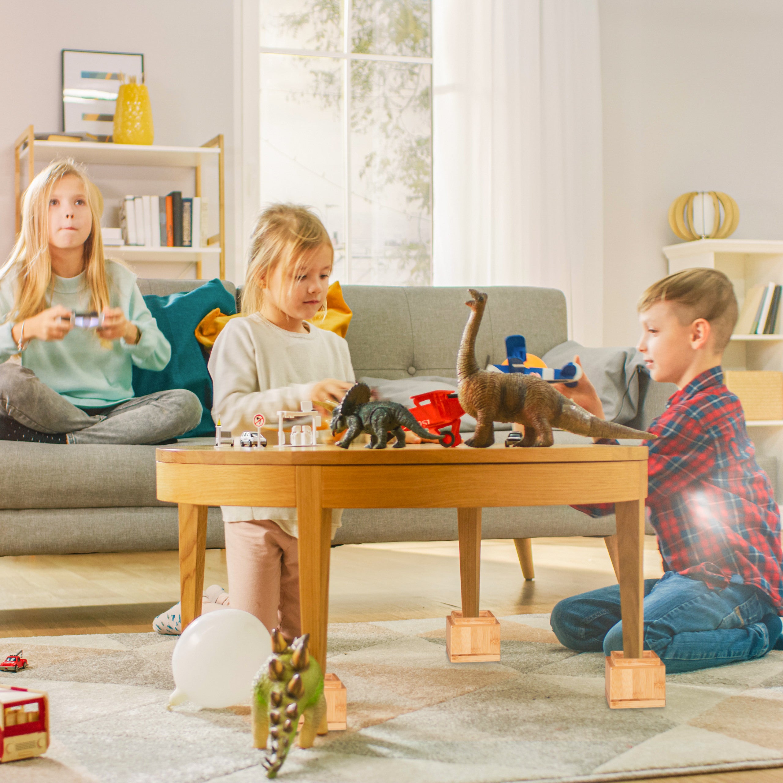 Rehausseurs de meuble en lot de 4, Élévateurs d’env. 8,5 cm, tables, autres meubles, 10x11,5x11,5 cm, naturel, Relaxdays - 2