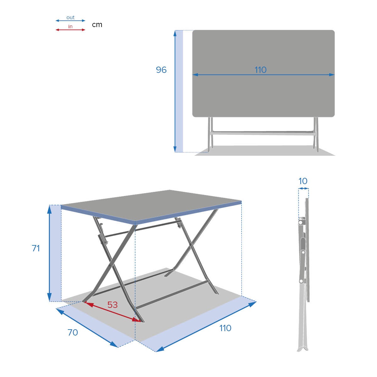 Table à manger de jardin rectangulaire en Acier Beige 4 places - 6
