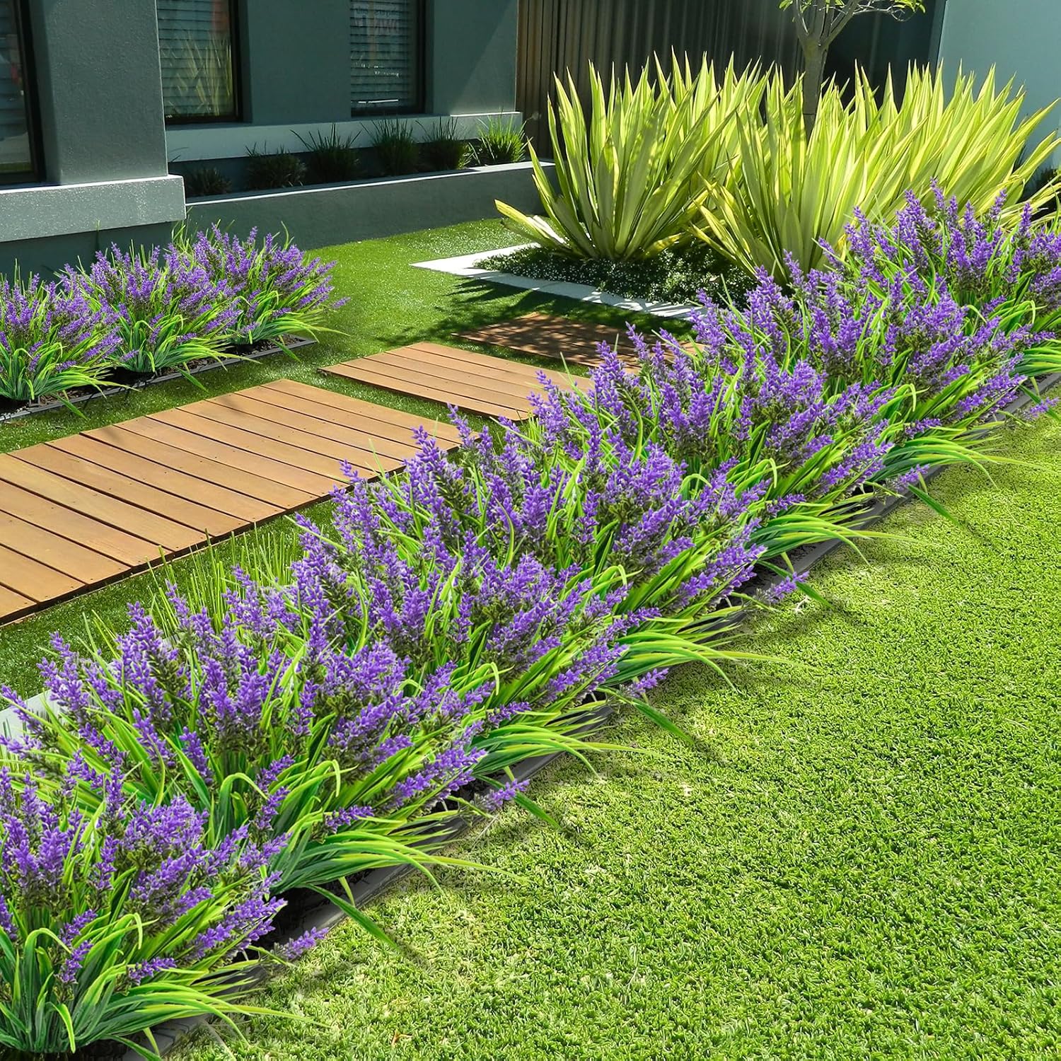 Paquete de 10 lavandas artificiales - Decoración vegetal para jardín, porche, boda | Plantas artificiales resistentes a los rayos UV - 5