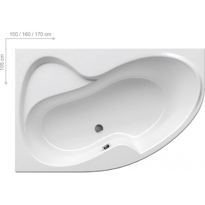 Rosa II 160 x 105 cm Baignoire d'angle orientation gauche en acrylique, sans pieds, blanc (CM21000000) - 3