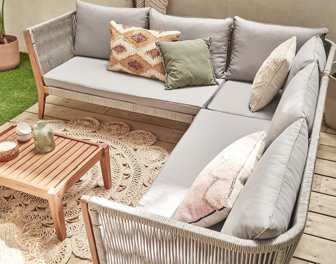 Salon de jardin 5 places en bois d'acacia et corde bois / gris - PAPUA - Best Mobilier - 3