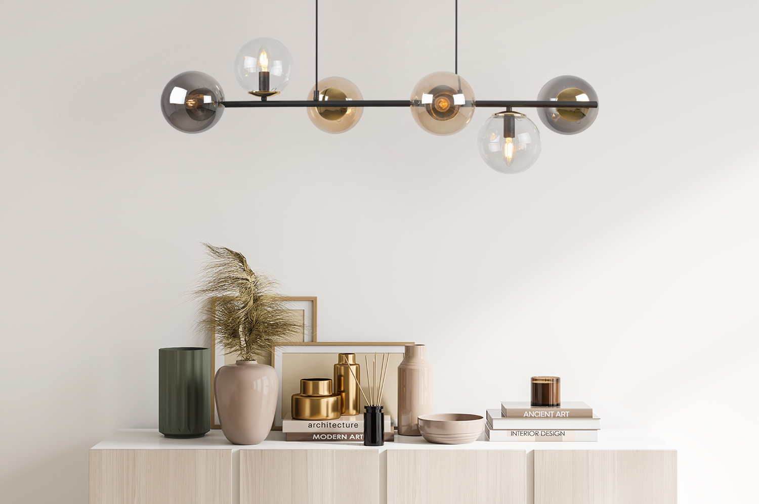 Lampa sufitowa wisząca Siena czarna modern 6xE14 klosz kula mieszany/złoty Light Home LH - 4