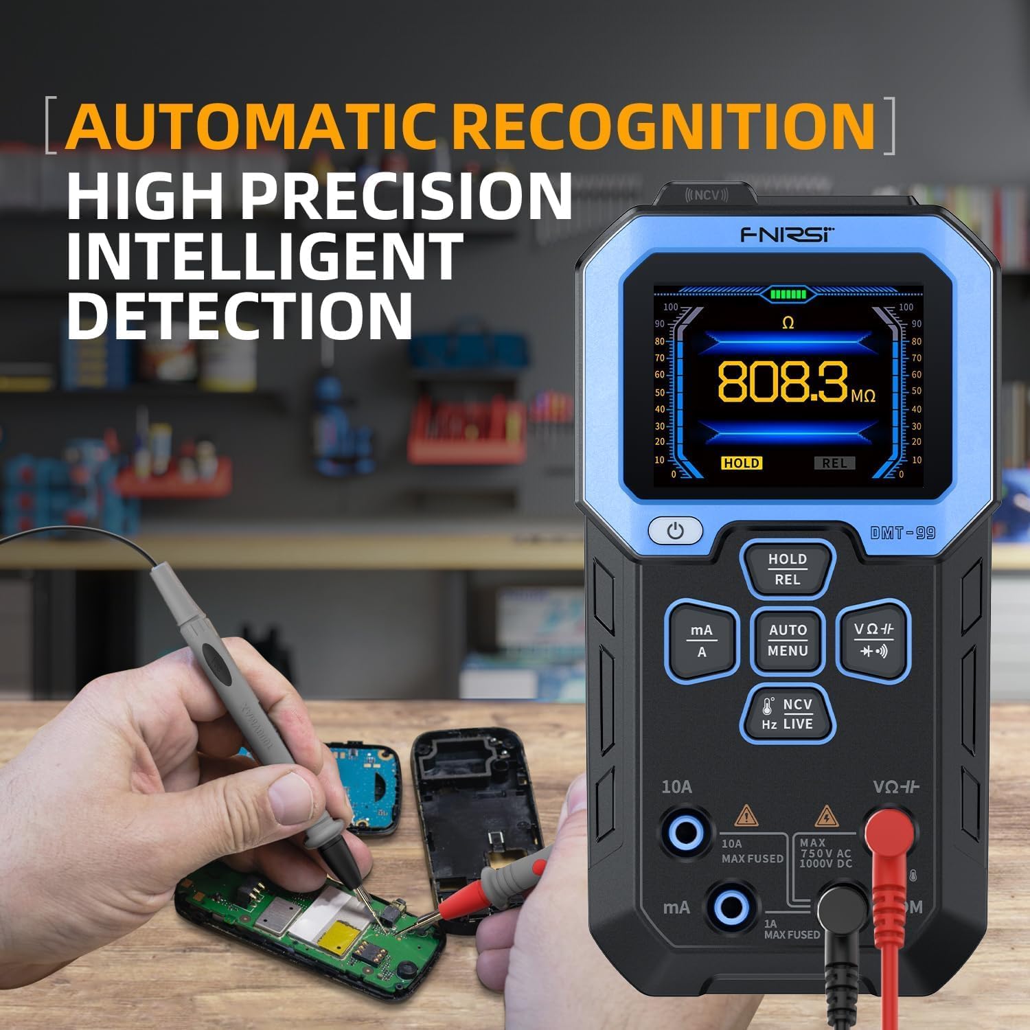Multimètre numérique DMT-99 9999 points TRMS, voltmètre rechargeable à plage automatique avec résistance d'enregistrement, capacité, diode, NCV - 5