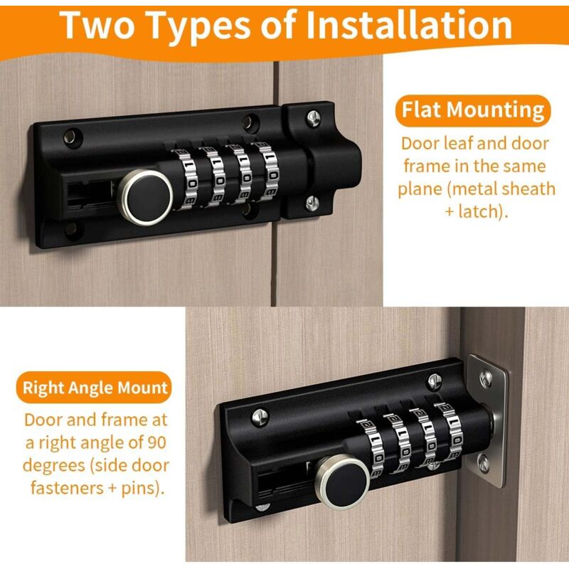 Verrou de Porte à Code, Serrure à Code, Imperméable Verrou à Combinaison à 4 Chiffres,Cadenas à combinaison - 3