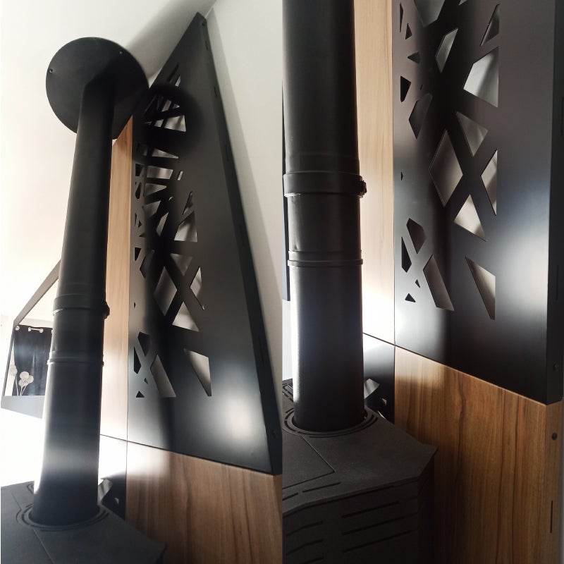 Plaque de protection murale Design Noir + Effet Bois Chêne | Largeur 80 - Hauteur 120cm | deko-poele.fr - 3