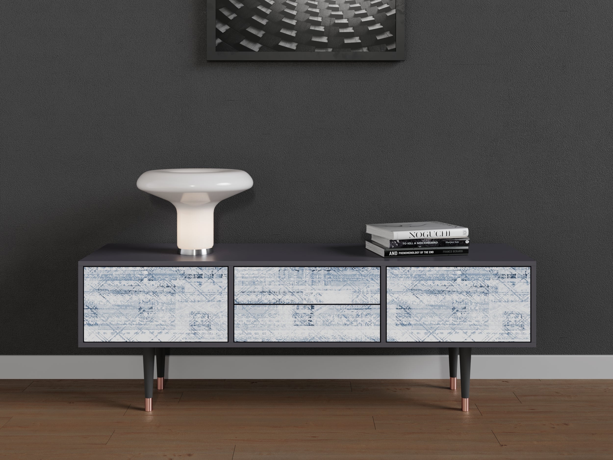 Una base per TV con due porte e due cassetti, lunga 170 cm, di colore antracite - 2