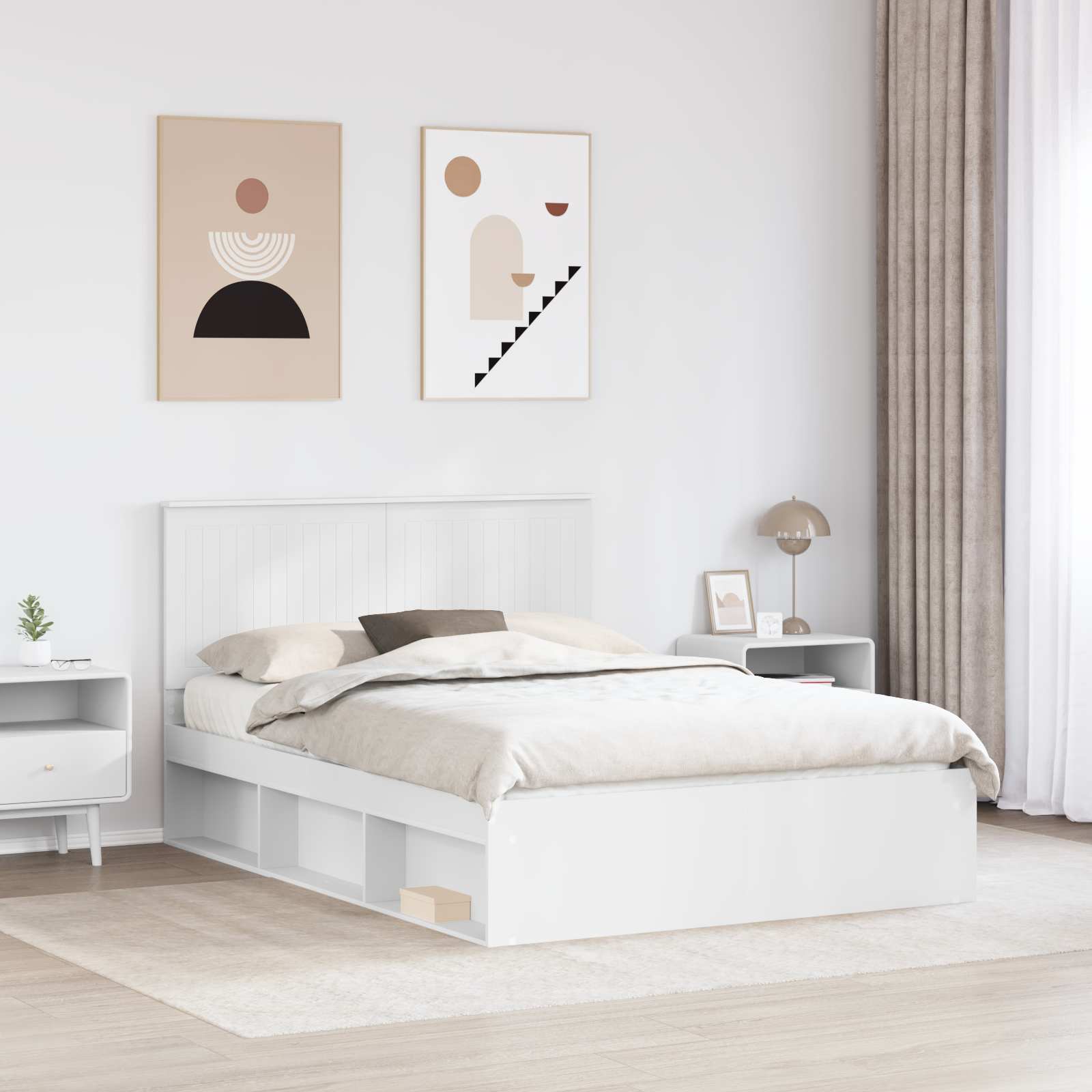 Cadre de lit blanc 140 x 200 cm bois de pin massif - 3