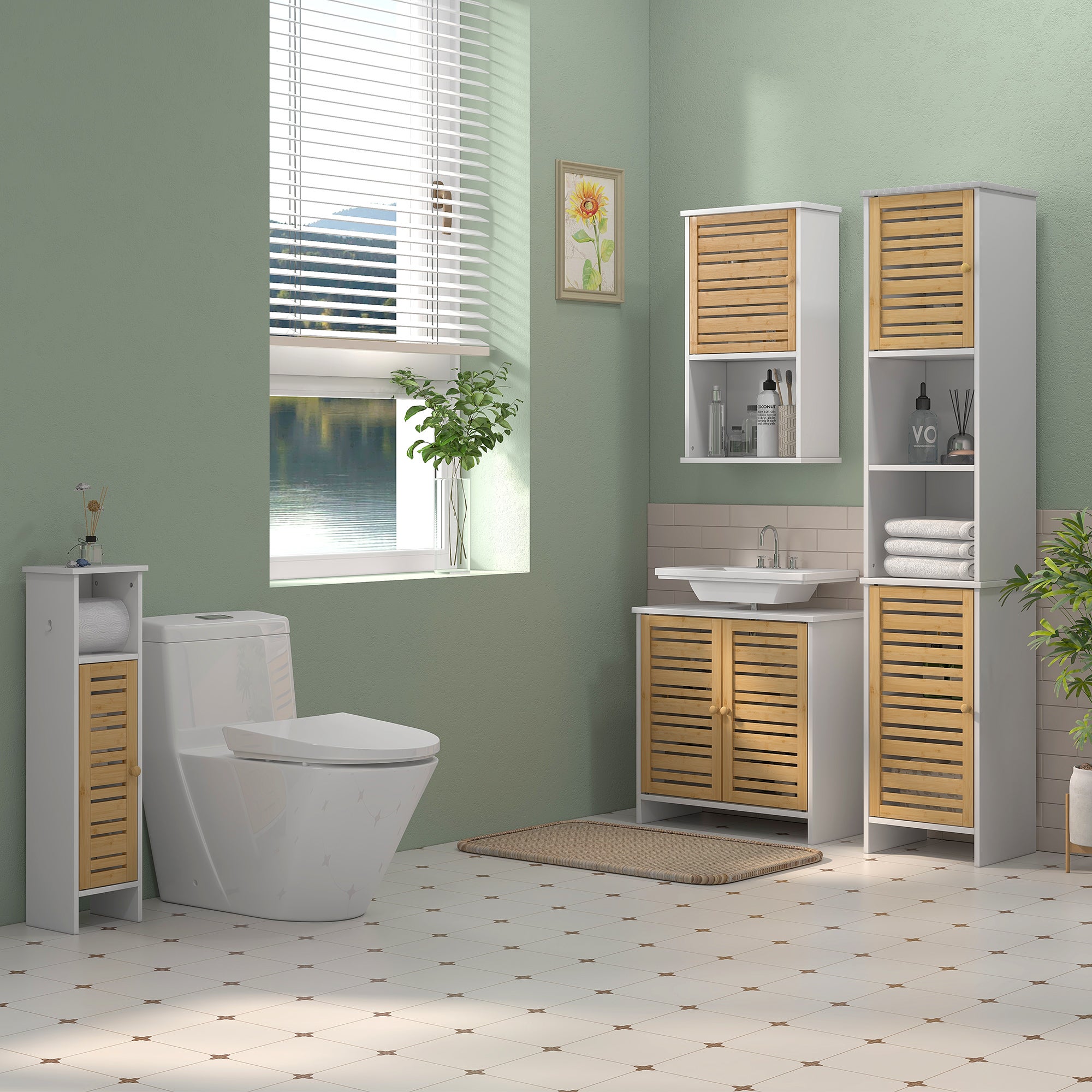 Meuble colonne salle de bain MDF blanc HOMCOM - 2