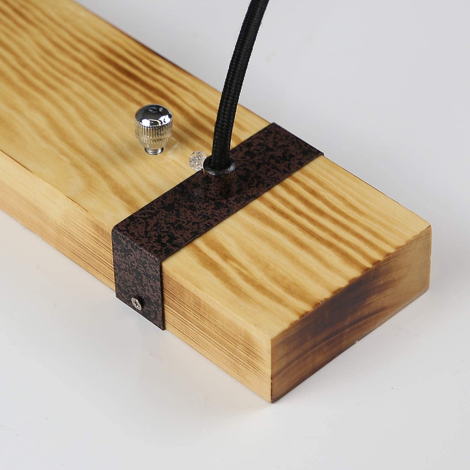 NETTLIFE Lampa wisząca 4 żarówki E27 średnica 80 cm Retro z drewnianą belką w stylu vintage do jadalni, kuchni, maks. 25 W - 4