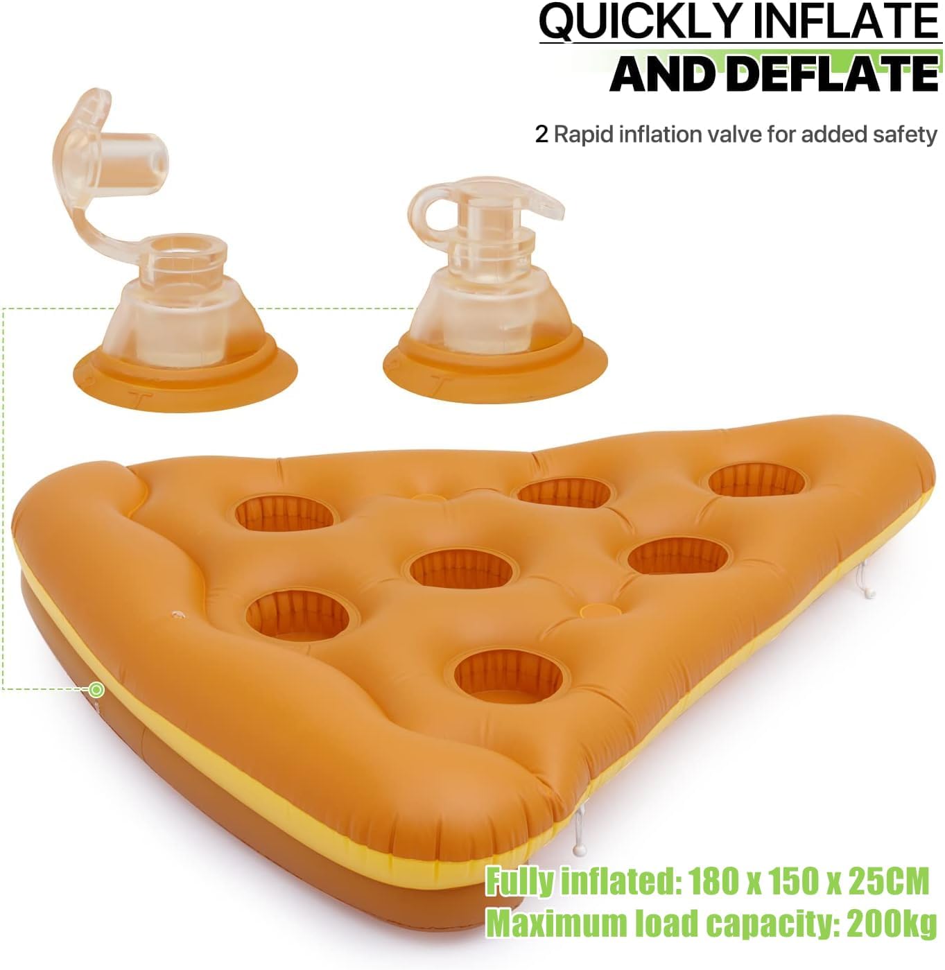 LATERN Flotteur Pizza Géant Gonflable – 180x150 Cm – PVC Ultra-résistant – Porte-gobelets – Charge 200 Kg – Pour Piscine, Lac, Plage