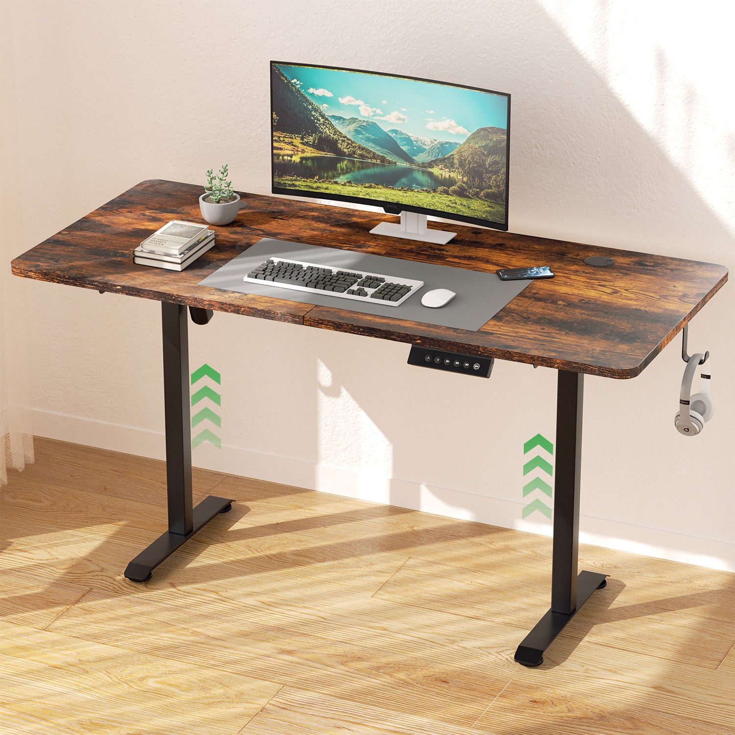 Scrivania Elettrica Regolabile In Altezza 160x70 Cm Con Supporto Monitor Rimovibile – Standing Desk Con Memoria 2 Posizioni E Gambe A T, Carico Max 60 Kg - 5