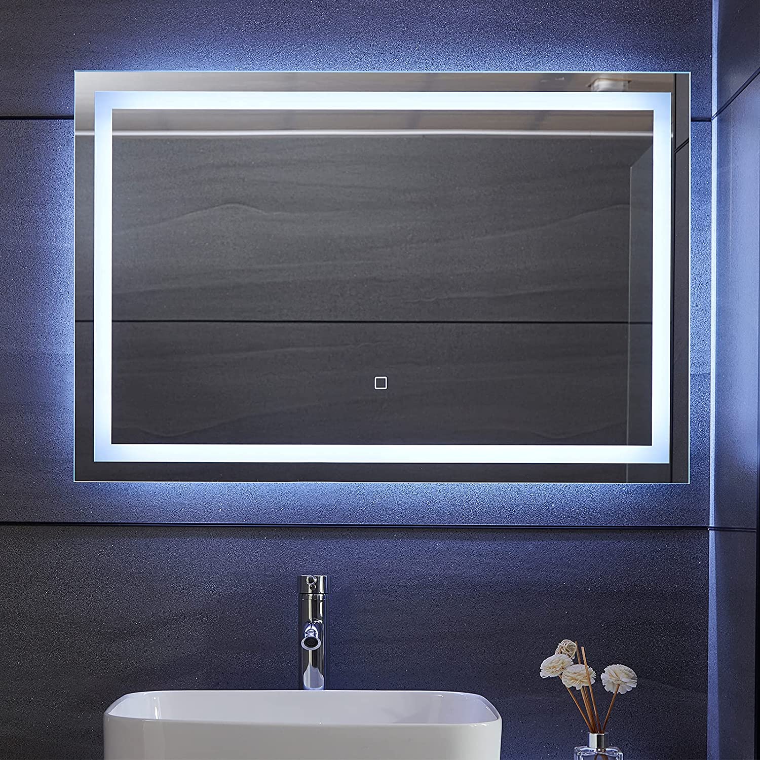 MIQU Miroir Salle Bain LED 80x60cm Anti-buée - 3 Couleurs Lumineuses | Miroir Tactile Rectangulaire IP44
