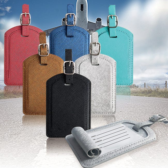 Set di 2 etichette per bagagli in pelle PU con patta per la privacy e inserto per carte Black | Leroy Merlin Set di 2 etichette per bagagli in pelle PU con patta per la privacy e inserto per carte Black | Leroy Merlin