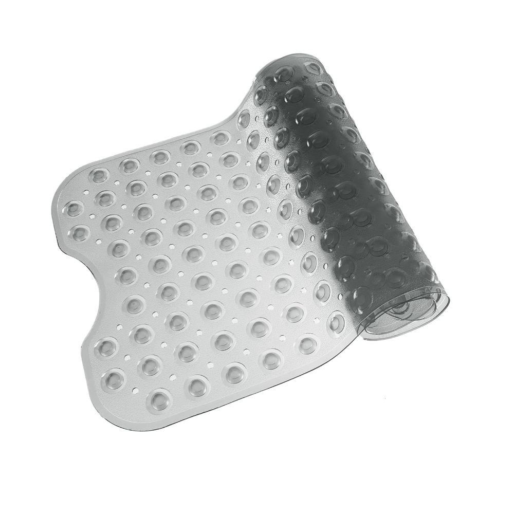 Mata prysznicowa, bardzo długa, antypoślizgowa, łazienkowa, 40 x 100 cm, z przyssawką i otworem odpływowym, przezroczysta, szara