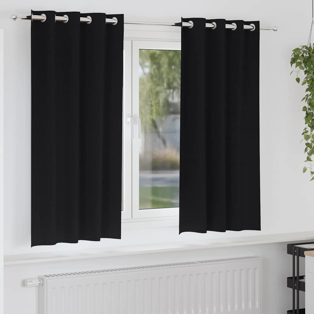 Firany blackout z kółkami 2 pcs Czarny 175 x 140 cm Poliester vidaXL