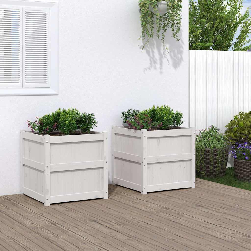 2pcs Jardinières Bac à Fleurs Pot De Fleurs - blanc bois de pin massif n26l - 2