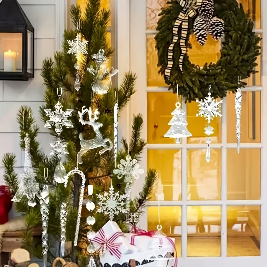 Conjunto de 32 enfeites de Natal em cristal, pendentes em acrílico em forma de floco de neve para pendurar na árvore de Natal e na festa de Ano Novo. - 5