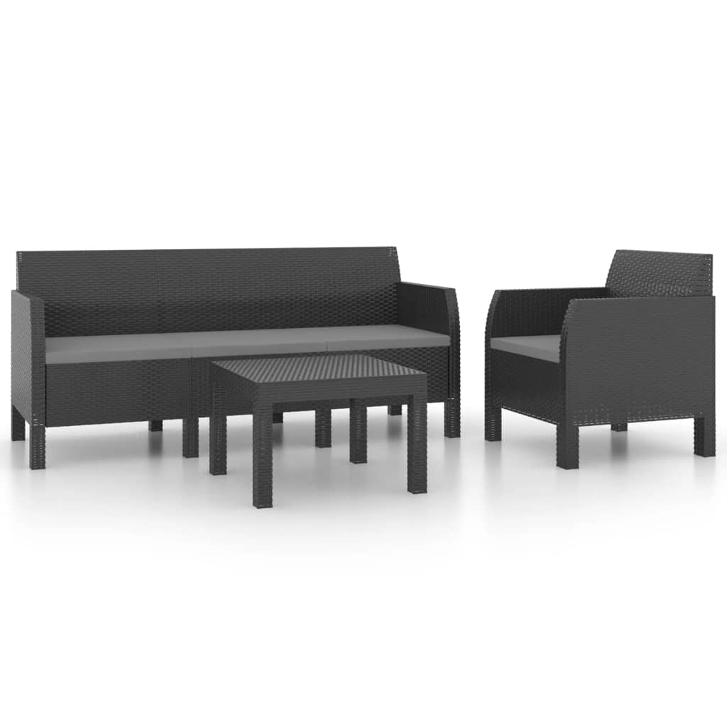 Maison Exclusive - 3 pcs conjunto lounge jardim com almofadões vime PP antracite - 2