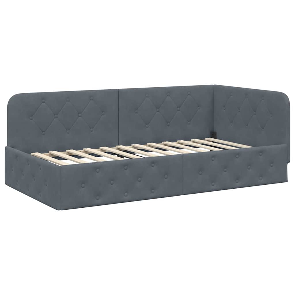 Cadre de lit d'angle en velours gris foncé pour la chambre, 90 × 190 cm - 6