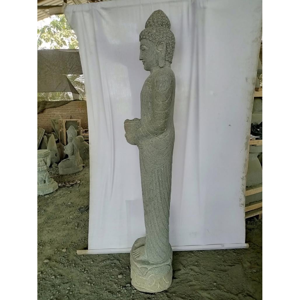 Statue de jardin bouddha debout offrande en pierre 2m - 3