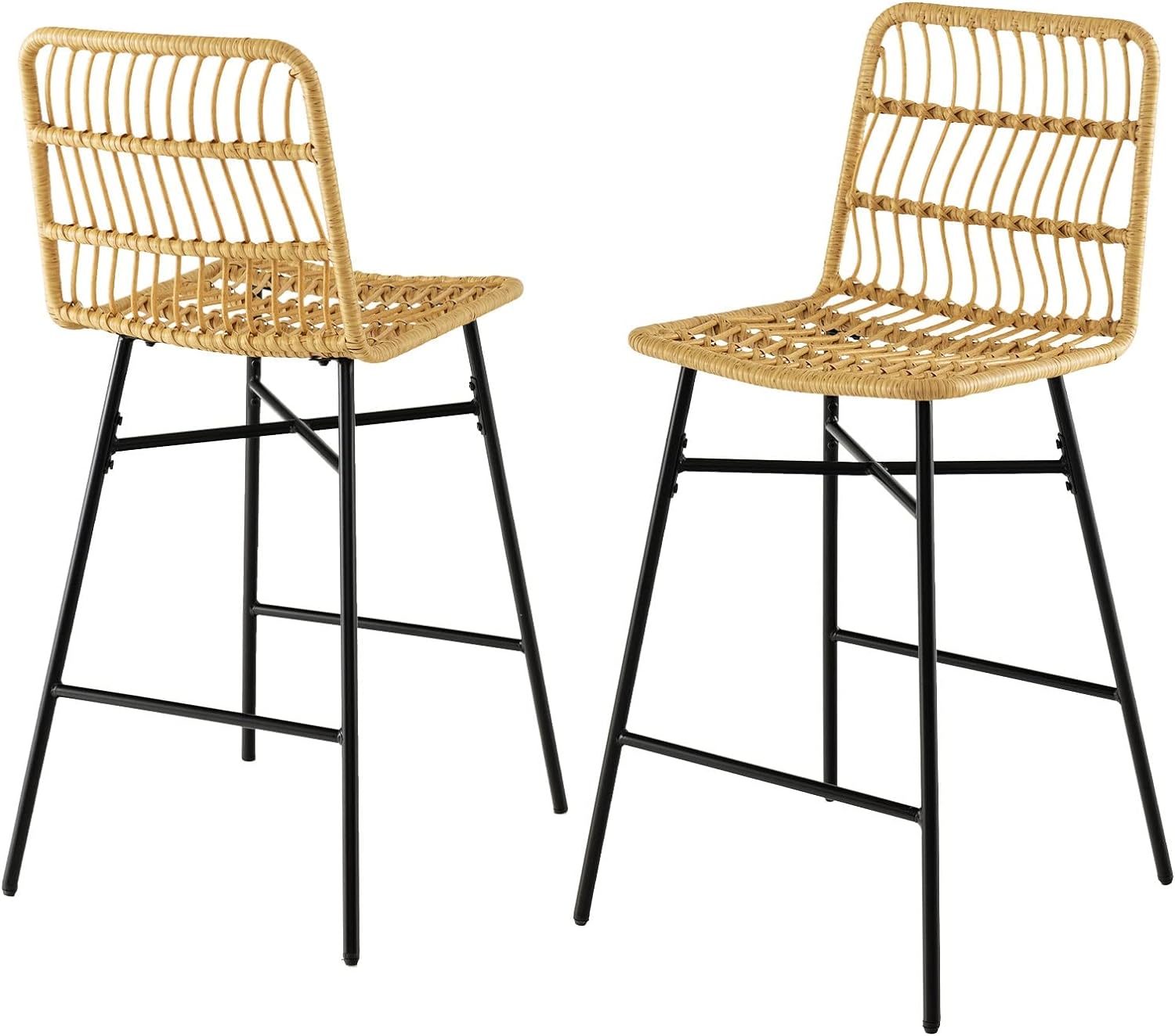 Wahson Set Di 2 Sgabelli Da Bar In Rattan Sgabelli Cucina Imbottite Con Cuscino In Ecopelle Sedia Da Bar Retrò Sgabelli Alti Con Gambe In Legno Per Cucina Bancone Bianco