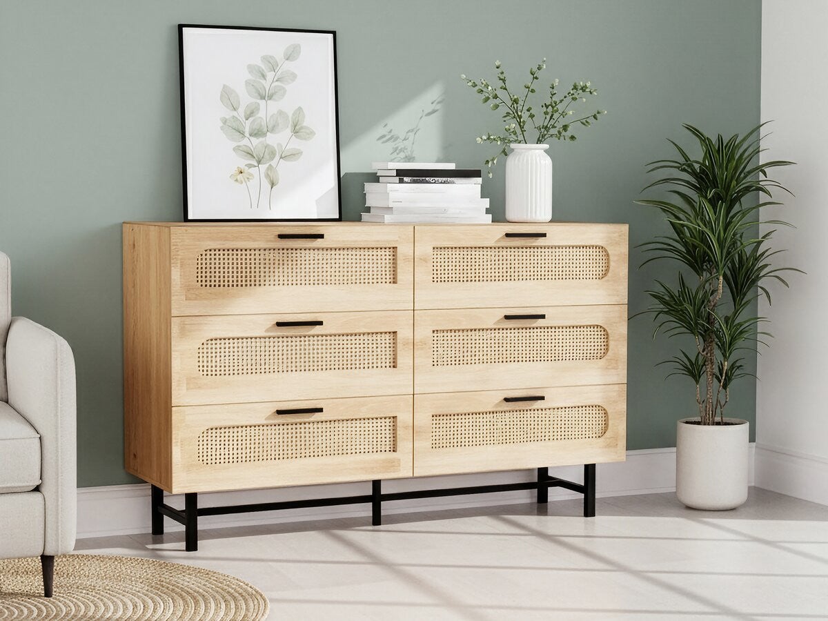 Commode en bois et cannage 
