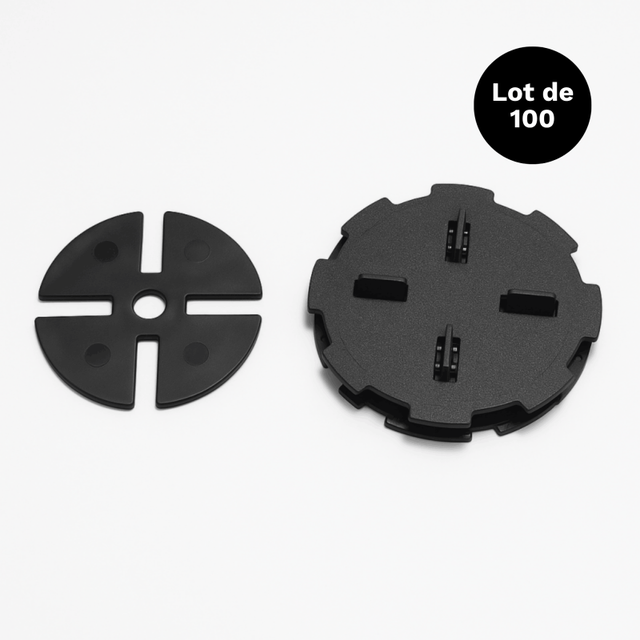 Lot de 100 plots réglables 10-15 mm dalle et carrelage avec cales anti-bruit 97 mm - Coloris - Noir, Lot - 100 plots